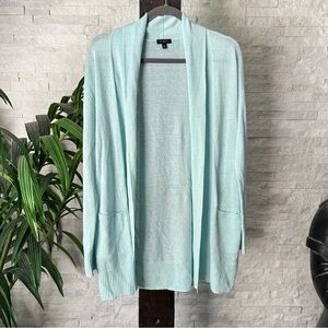 TALBOTS Linen Blend Open Front Aqua Long Sleeve Sweater with Pockets Size MP
